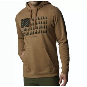 Columbia Trek Graphic Fleece Hoodie Men’s Medium Brown Delta Tree Flag Pullover